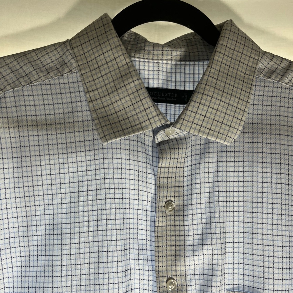 Rochester White and Blue Stripes Size 19 36/37T Button Down Suit Shirt - Picture 4 of 12